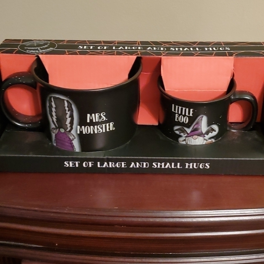 𝅺COBWEBS & Cauldron Mugs Mrs. Monster and Little Boo NWOT